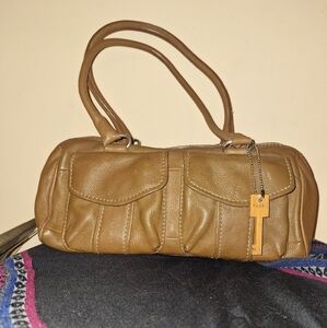 Vintage Fossil Brown Leather Purse With Wooden Key Brunch Wedding